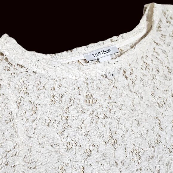 WHBM WHITE LACE TOP WITH BELL SLEEVES FEATURING EYELASH FRINGE DETAIL SIZE 00 - Picture 5 of 13